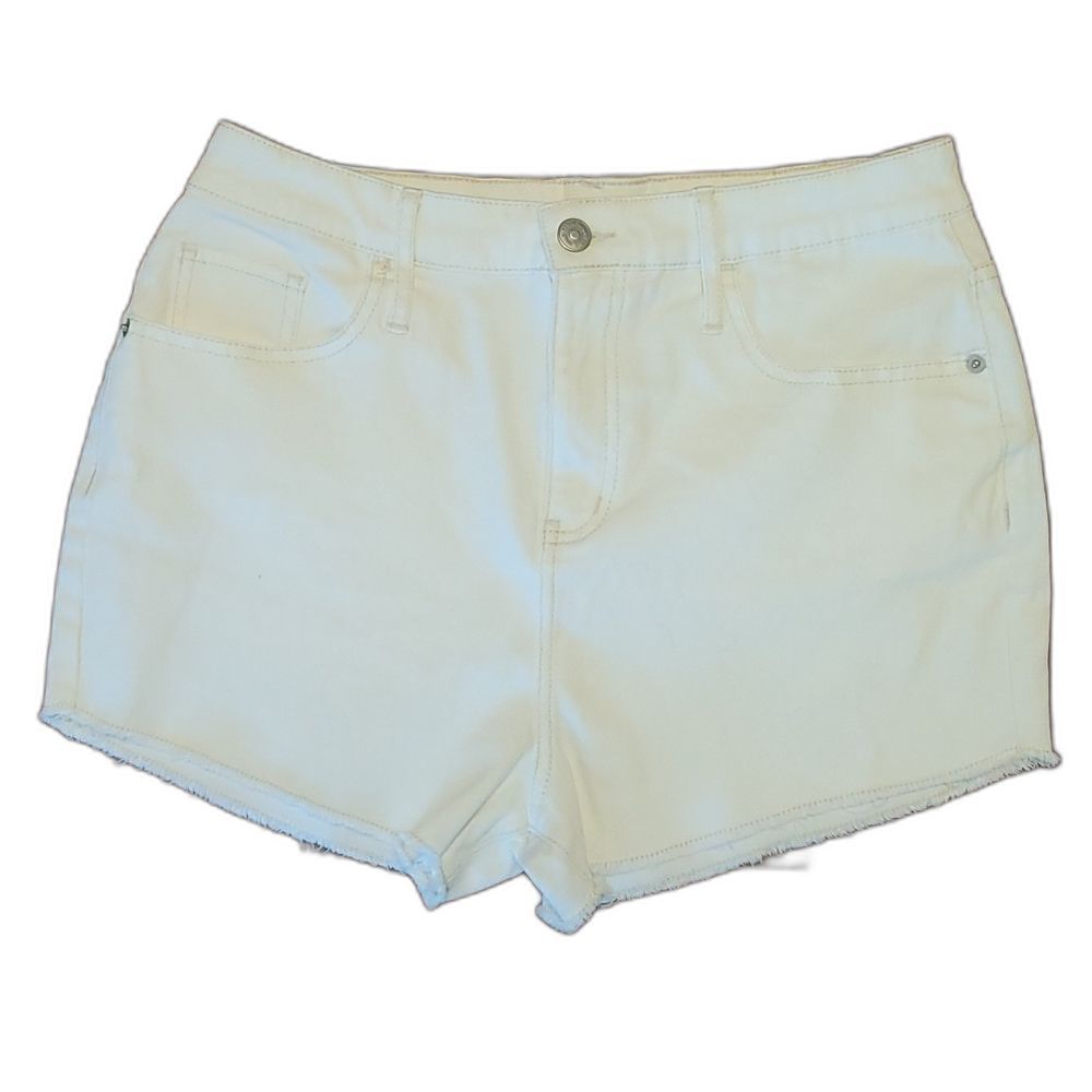 Wild Fable Short Shorts High Waist Rise Raw Fringe Hem White Washed Denim Jeans